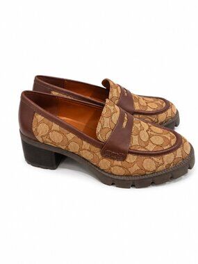 Coach Colleen Signature Jacquard Lug Sole Penny Loafer Heels Women's Size 11